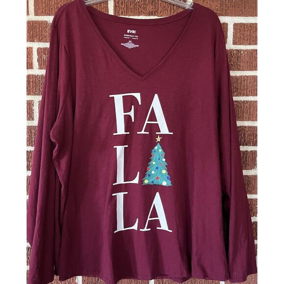 EVRI Everyday Tee Burgundy V-Neck Fa La La Pullover Size 2X. Supersoft Relaxed - Picture 1 of 3